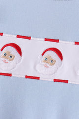 Blue Santa Claus Embroidery Romper