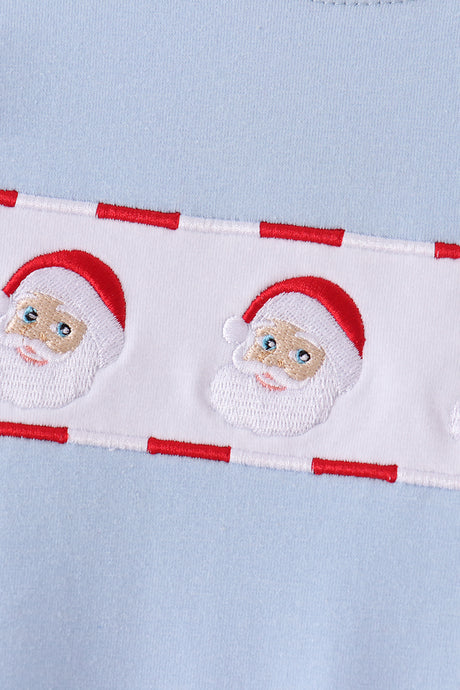 Blue Santa Claus Embroidery Romper