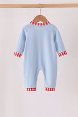 Blue Santa Claus Embroidery Romper