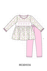 Pink Santa Bow Embroidery Pants Set