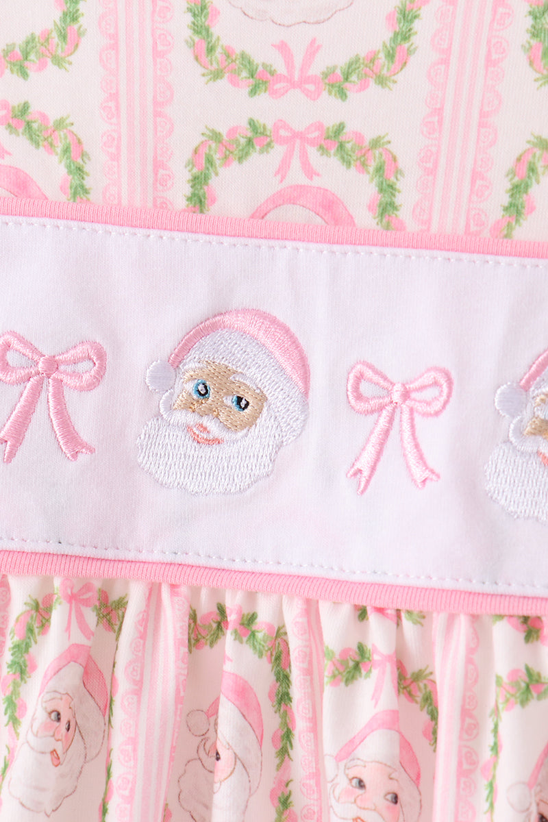 Pink Santa Bow Embroidery Pants Set