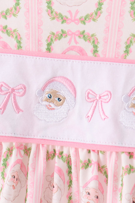 Pink Santa Bow Embroidery Pants Set