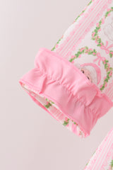Pink Santa Bow Embroidery Pants Set