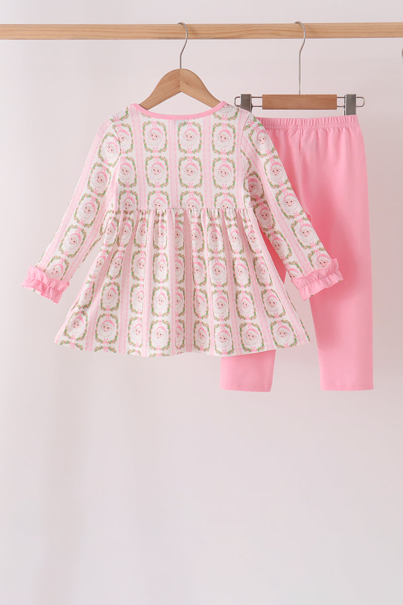 Pink Santa Bow Embroidery Pants Set