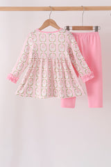 Pink Santa Bow Embroidery Pants Set