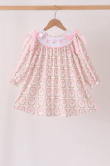 Pink Santa Bow Embroidery Dress