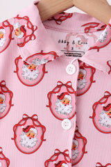 Pink santa claus bamboo ruffle pajama set