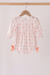 Pink bow embroidery ruffle bubble