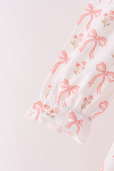 Pink bow embroidery ruffle pants set