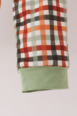 Sage deer embroidery plaid pants set