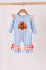 Blue Turkey Applique Ruffle Romper