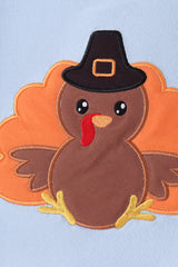 Blue Turkey Applique Gingham Pants Set