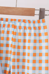 Blue Turkey Applique Gingham Pants Set