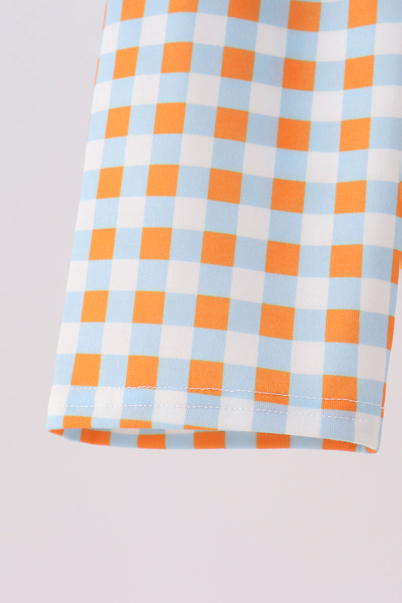 Blue Turkey Applique Gingham Pants Set