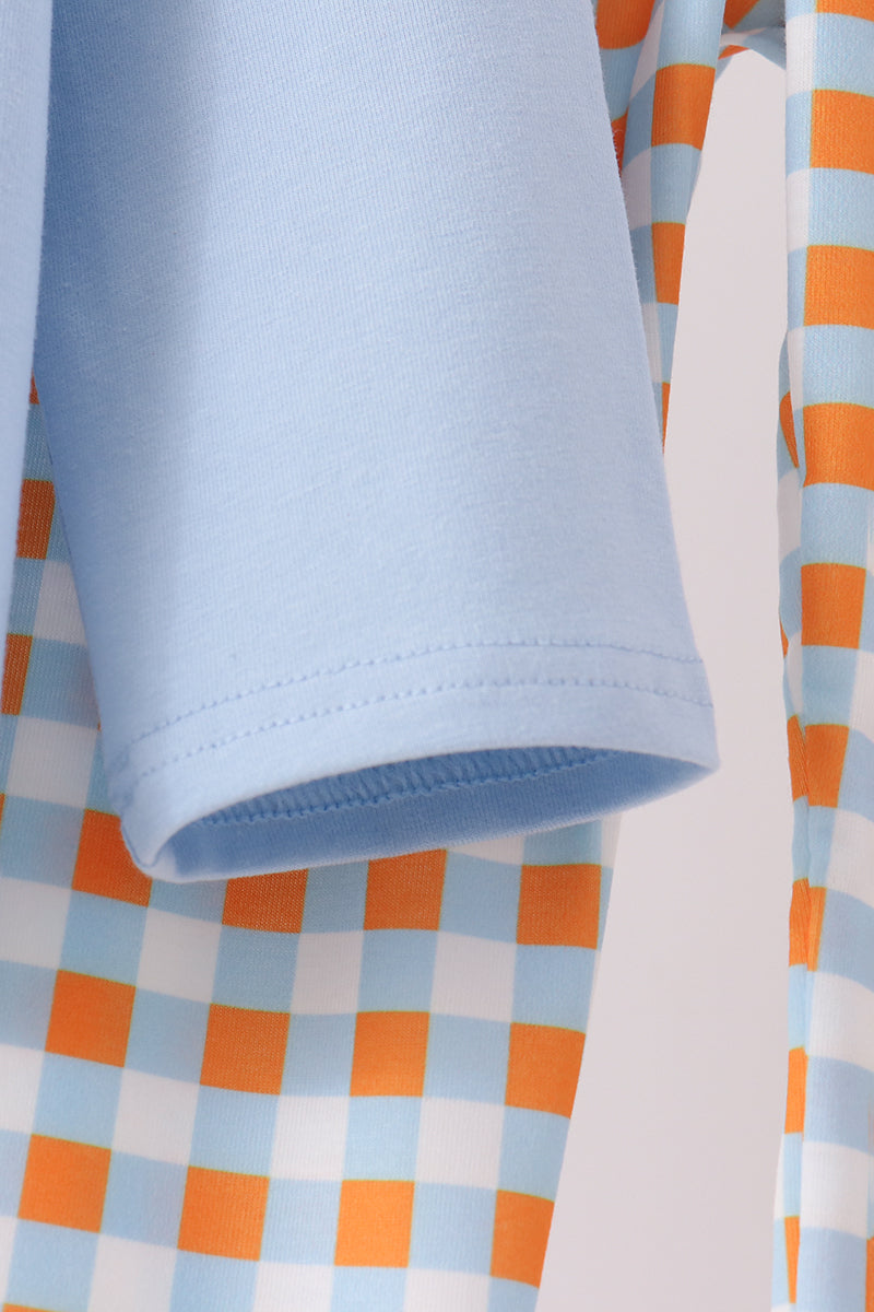 Blue Turkey Applique Gingham Pants Set