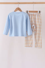 Blue Turkey Applique Gingham Pants Set
