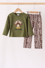 Forest camouflage turkey appliqu pants set