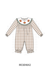 Brown turkey embroidery gingham ruffle romper