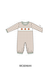Brown turkey embroidery gingham romper