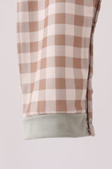 Brown turkey embroidery gingham romper