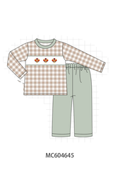 Brown turkey embroidery gingham pants set