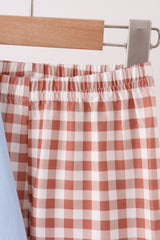 Blue turkey applique gingham pants set