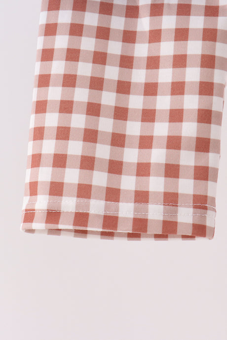 Blue turkey applique gingham pants set
