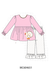 Pink turkey applique ruffle pants set