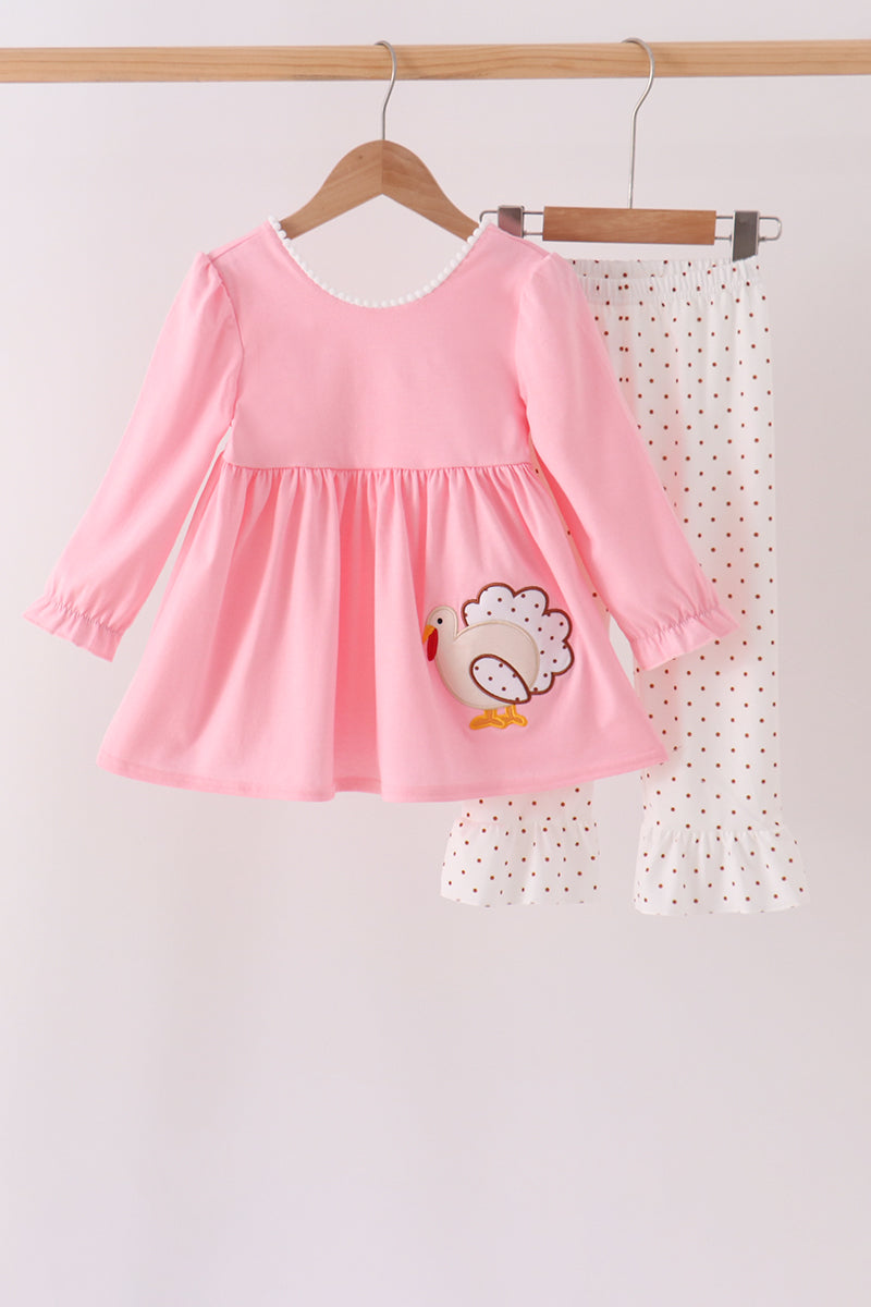 Pink turkey applique ruffle pants set