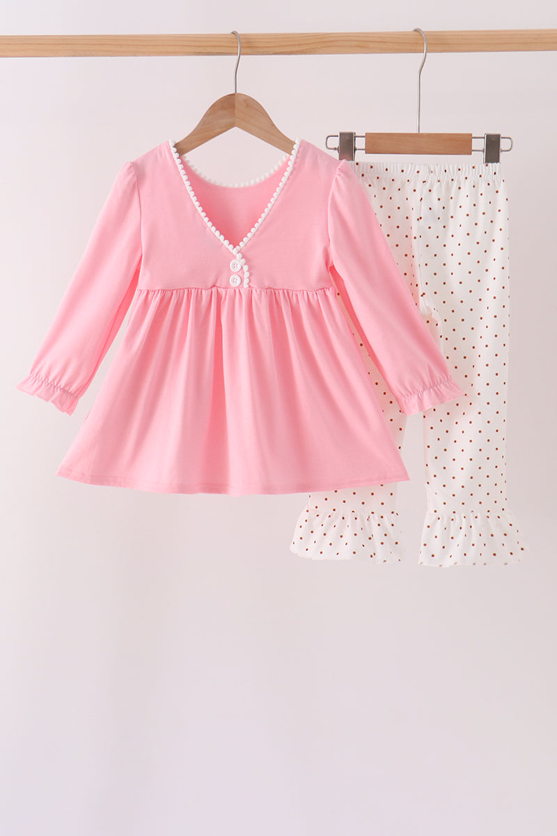 Pink turkey applique ruffle pants set
