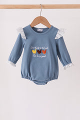 Teal turkey french knot ruffle bubble
