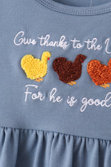 Teal turkey french knot pants set