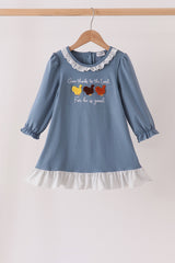 Teal turkey french knot ruffle dress