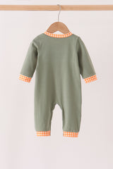 Green goose pumpkin embroidery romper
