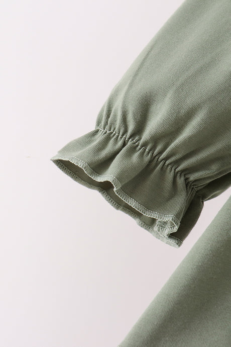 Green goose pumpkin embroidery pants set