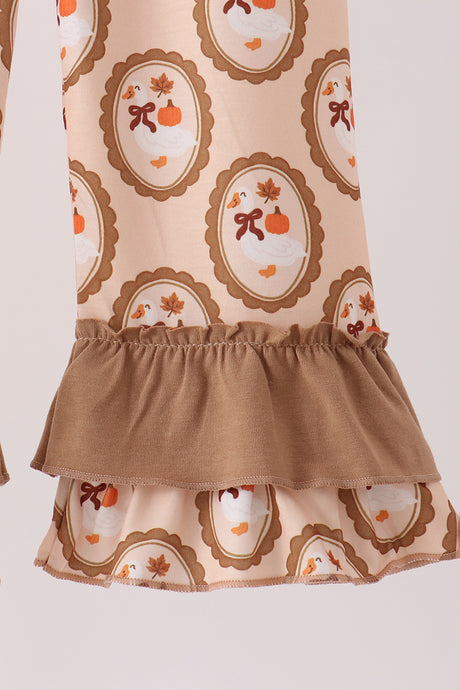 Brown goose pumpkin ruffle jumpsuit