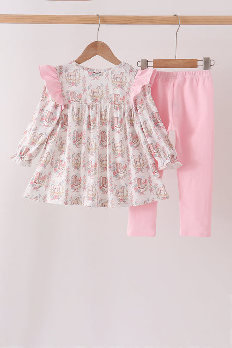 Pink horse ruffle pants set