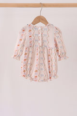 Pumpkin Pie Bow Embroidery Ruffle Bubble