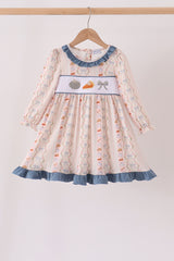 Pumpkin Pie Bow Embroidery Ruffle Dress