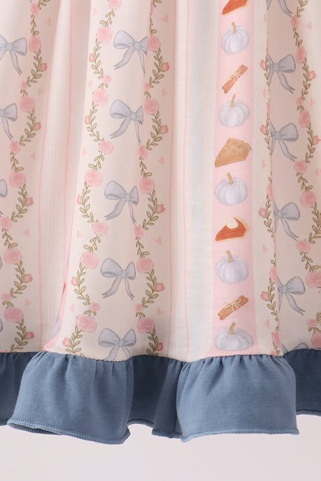Pumpkin Pie Bow Embroidery Ruffle Dress