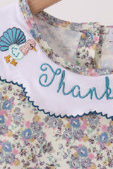 Blue turkey embroidery dress