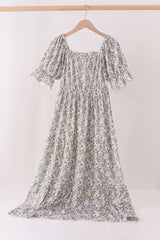 Blue floral smocked mom dress