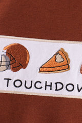 Brown touchdown football embroidery romper