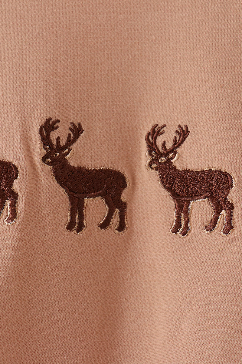 Brown deer embroidery romper