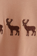 Brown deer embroidery romper