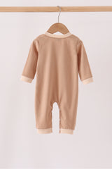 Brown deer embroidery romper