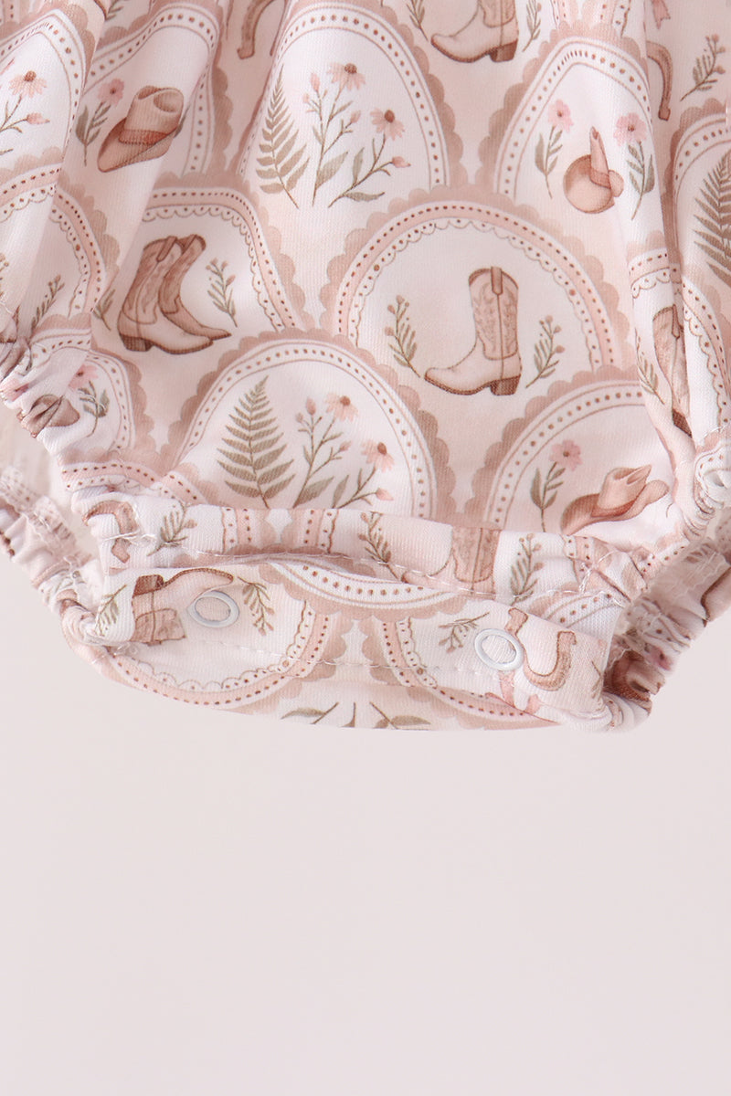 Brown Howdy Y'ALL embroidery ruffle bubble
