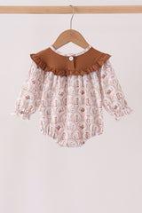 Brown Howdy Y'ALL embroidery ruffle bubble