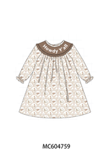 Brown Howdy Y'ALL embroidery ruffle dress