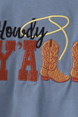 Blue Howdy Y'ALL boots embroidery hoodie